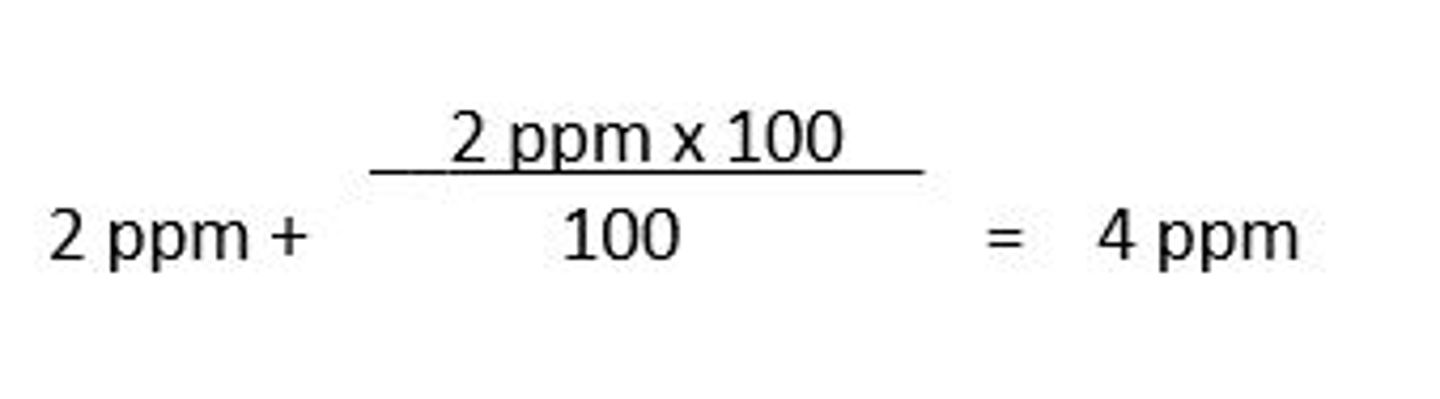 Eksempel på utrekning av salpetersyre (HNO₃) med grenseverdien 2 ppm for en periode på opptil 15 minutter.